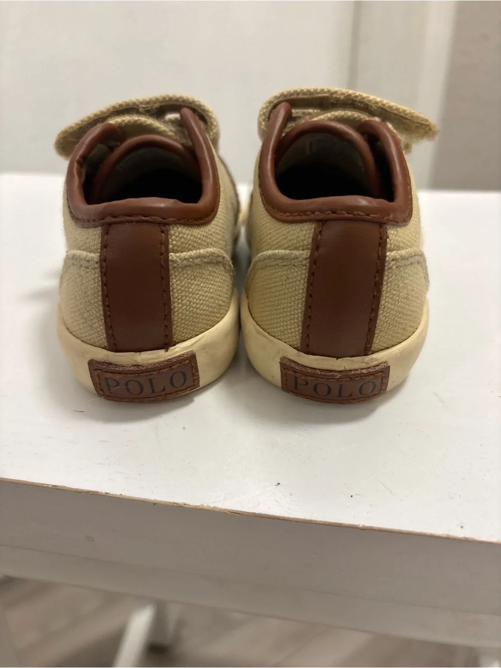 Ralph Lauren Kids Beige Canvas Sneakers with Brown Trim